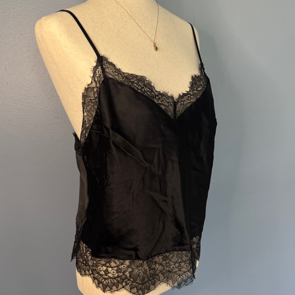 Victoria’s Secret Black Satin & Eyelash Lace Trim Camisole Top - Large - Picture 3 of 13